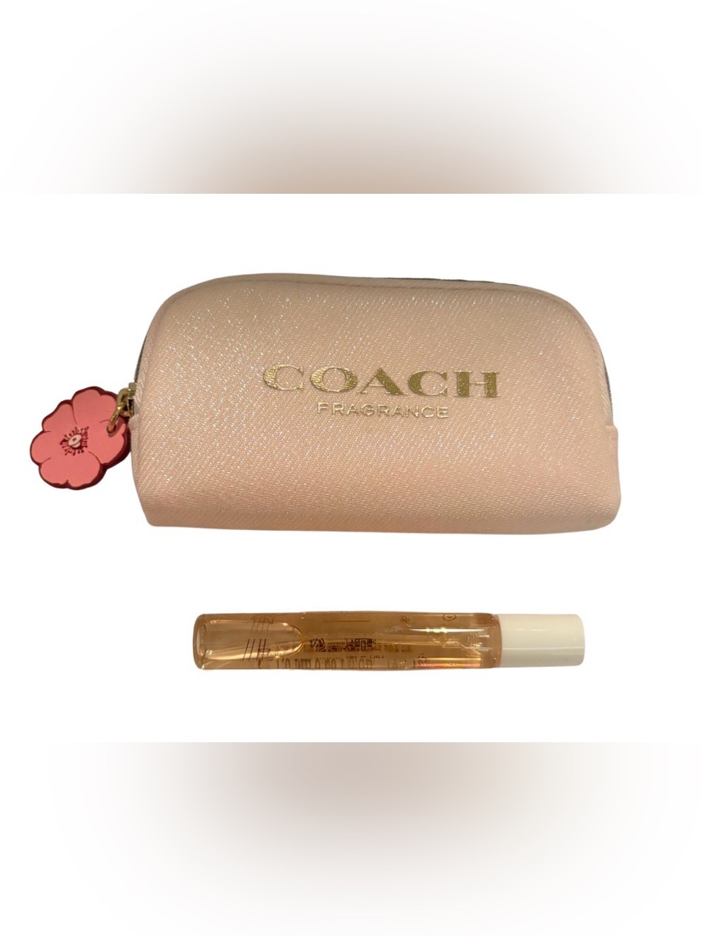 COACH Pink shimmery cosmetic Pouch with Coach “dreams sunset” 7.5 Perfume